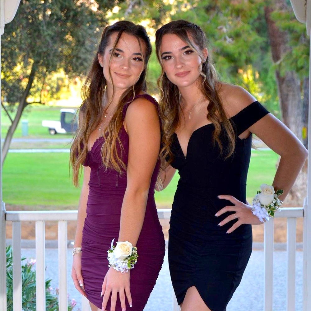 Mini dress, dark, purple, soft and silky, tight, fit and curvy.